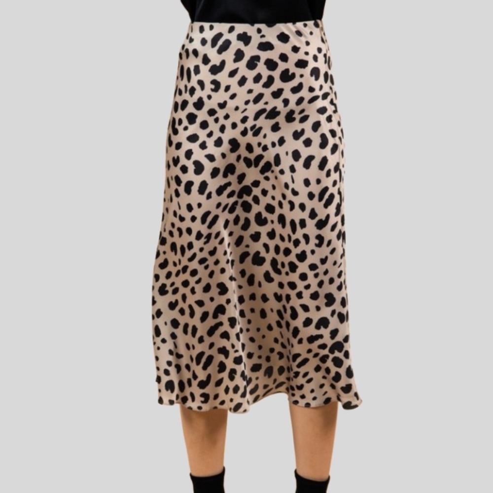 SPOT ON Leopard Print Midi Satin Skirt - Picture 4 of 7